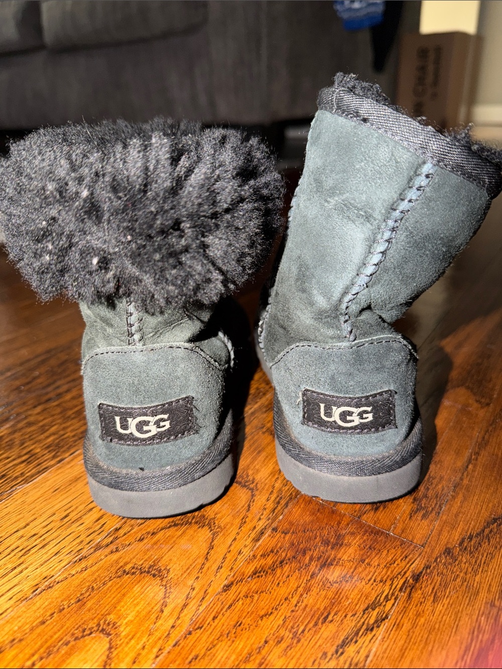 UGG Kids Black Suede Shearling Boots